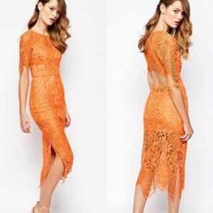 For Love And Lemons Orange Sheath Dress Crew Neck Backless
